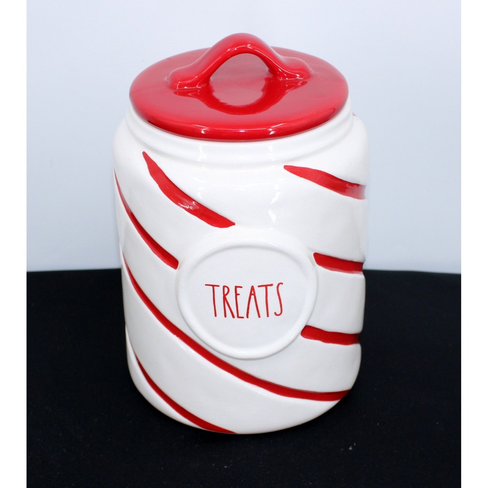Rae Dunn Artisan Collection Treats Candy Cane Ceramic Cookie Jar with Lid